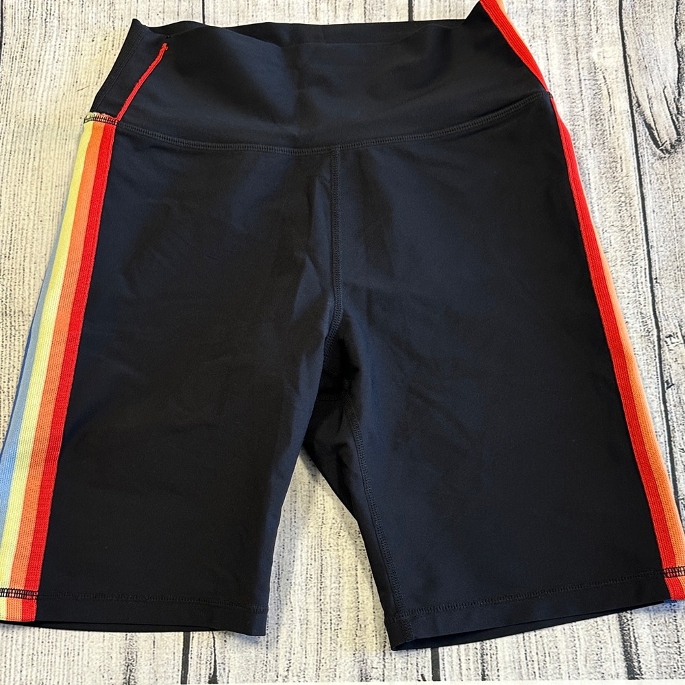 Spiritual Gangster Sz Small Rainbow Stripe and Black Bike Shorts